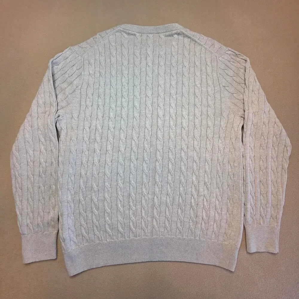 J.Crew Cotton Cable-Knit Crewneck Sweater Heather Stone (Cream) Sz Medium NWT